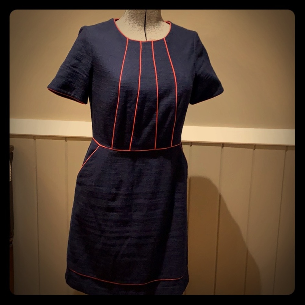 Classic Boden woven Cotten dress red piping sz8